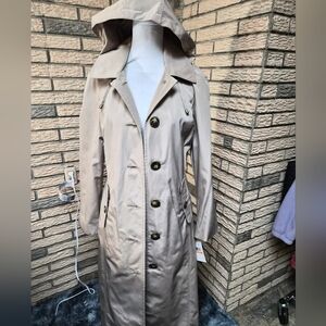 NWT London Fog Khaki Hooded Trench Coat SZ S